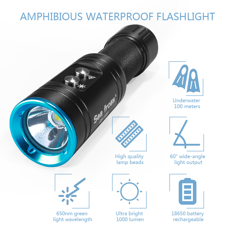 Underwater Flashlight - Seafrogs SF-L03 Tauchlampe 1000LM Blitzlicht 100M